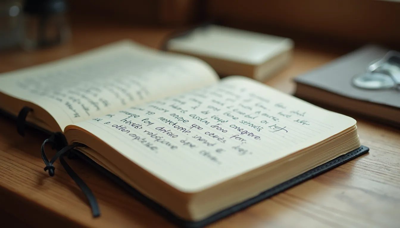High angle view of a notebook with handwritten dream journal entries